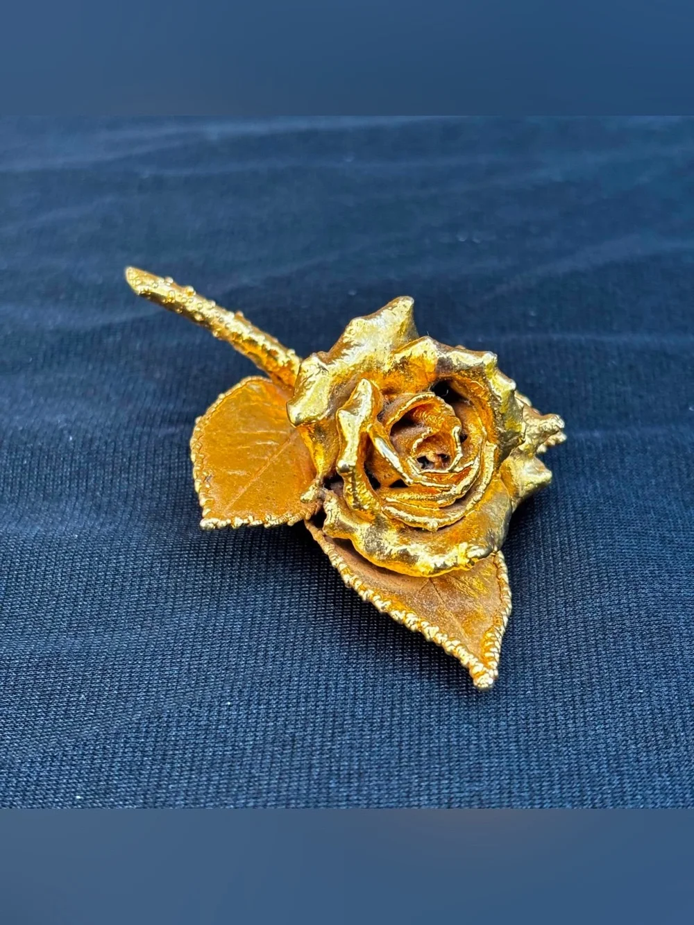 Signed Microns Pin Brooch Gold Tone Foiled Rose & Large Wired Sunflower Brooch